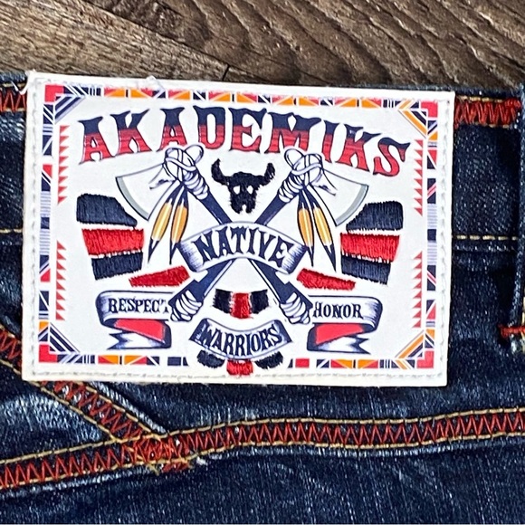 Akademiks Jeans Men 38x32 Aztec Baggy Y2K Dark Wash Embroidered Skater VTG Rare - Picture 2 of 14